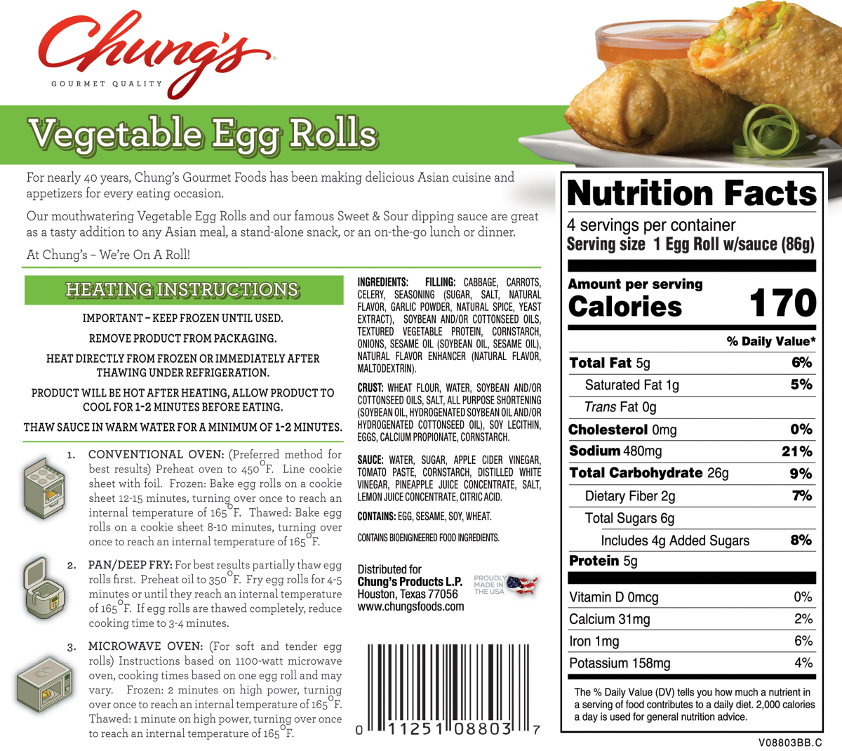 slide 2 of 2, Chung's Vegetable Egg Rolls, 4 ct