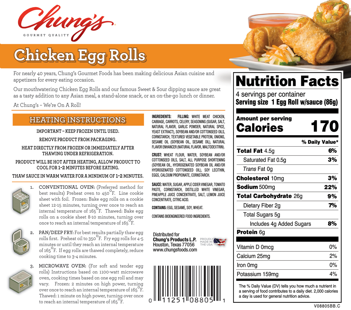 slide 2 of 2, Chung's Chicken Egg Rolls, 4 ct