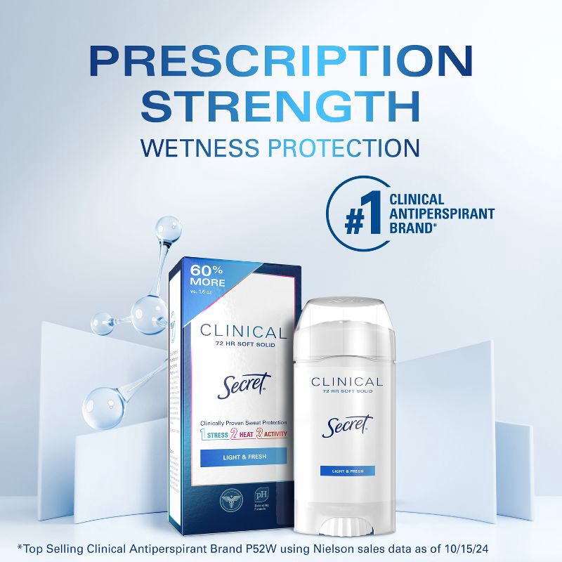 slide 2 of 11, Secret Clinical Strength Solid Antiperspirant & Deodorant for Women - Light & Fresh - 2.6oz, 2.6 oz