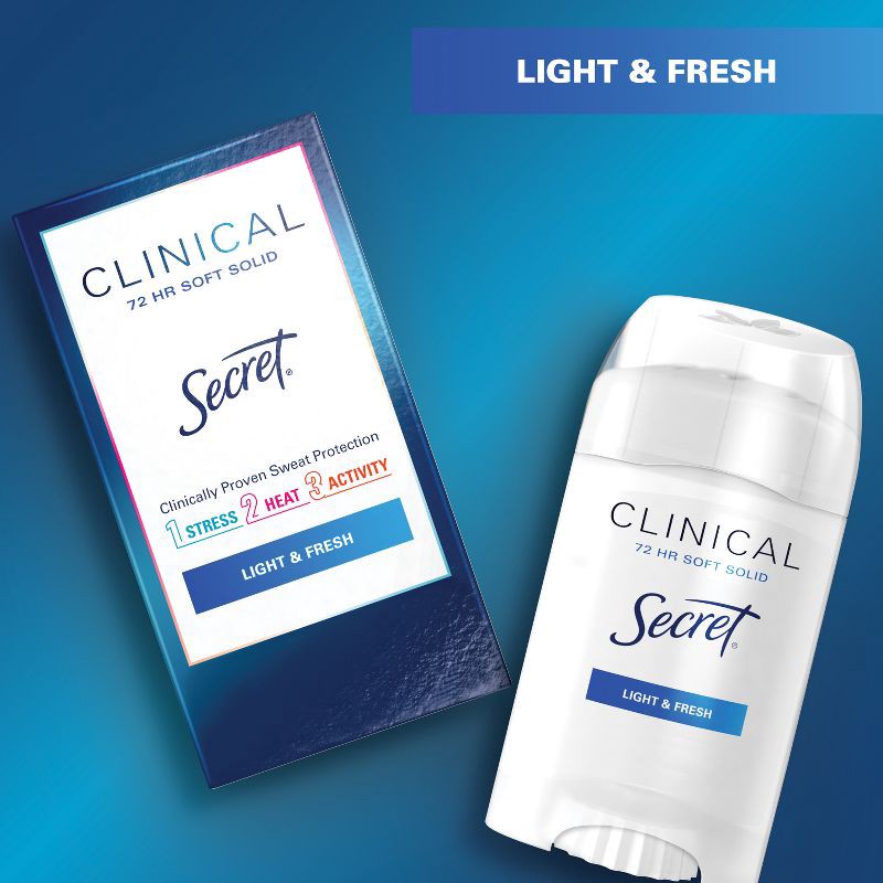 slide 4 of 8, Secret Clinical Strength Antiperspirant and Deodorant for Women Soft Solid - Light & Fresh - 2.6oz, 2.6 oz