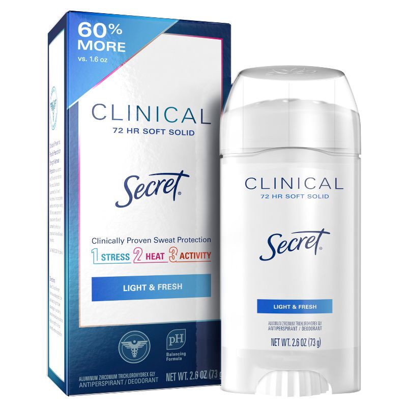 slide 8 of 8, Secret Clinical Strength Antiperspirant and Deodorant for Women Soft Solid - Light & Fresh - 2.6oz, 2.6 oz