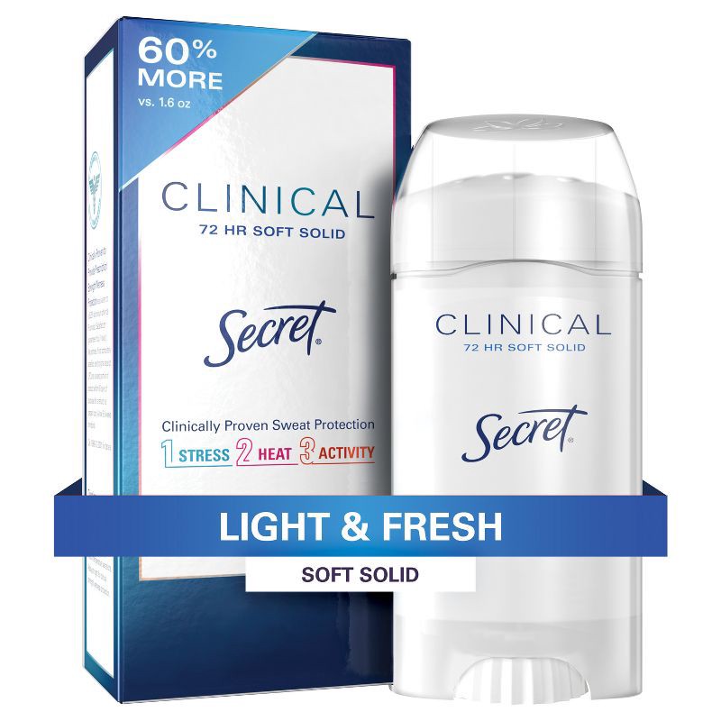 slide 1 of 8, Secret Clinical Strength Antiperspirant and Deodorant for Women Soft Solid - Light & Fresh - 2.6oz, 2.6 oz