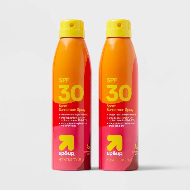 slide 4 of 8, Sport Sunscreen Spray - SPF 30 - 5.5oz/2ct - up&up™, 30 x 5.5 oz, 2 ct
