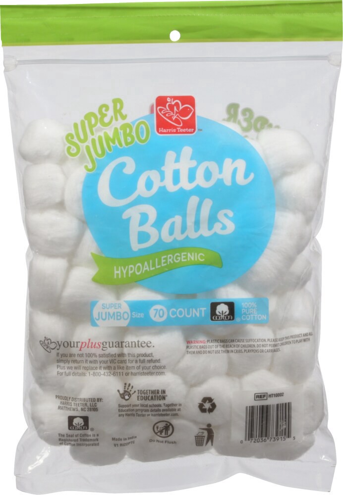 slide 2 of 6, Harris Teeter Hypoallergenic Super Jumbo Cotton Balls, 70 ct