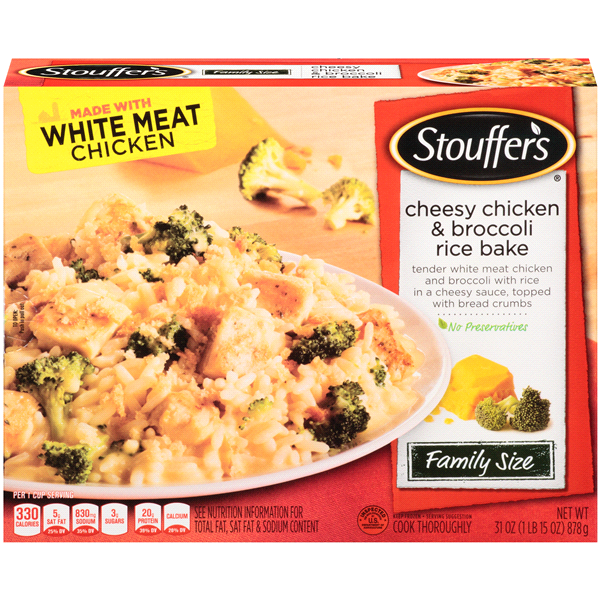 slide 1 of 1, Stouffer's Cheesy Chicken & Broccoli Rice Bake Family Size Box, 40 oz