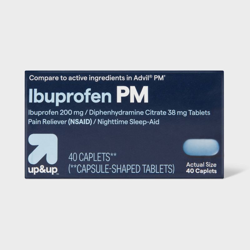 slide 1 of 4, Ibuprofen (NSAID) PM Extra Strength Pain Reliever Nighttime Sleep-Aid Caplets - 40ct - up&up™, 40 ct