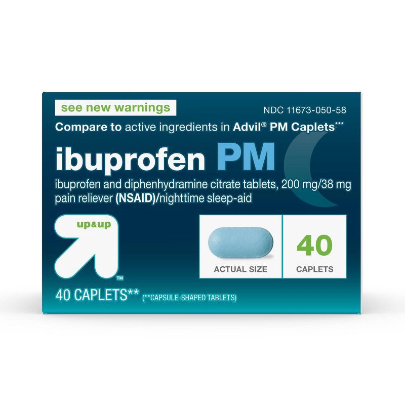 slide 1 of 6, Ibuprofen (NSAID) PM Extra Strength Pain Reliever Nighttime Sleep-Aid Caplets - 40ct - up & up™, 40 ct