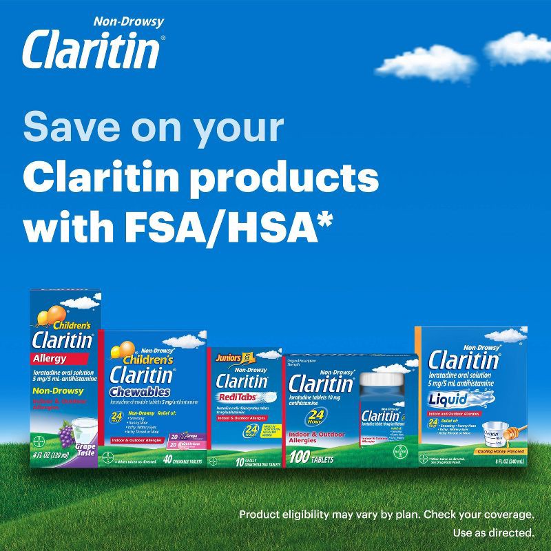 slide 5 of 9, Claritin Allergy Relief 24 Hour Non-Drowsy Loratadine Tablets - 30ct, 30 ct