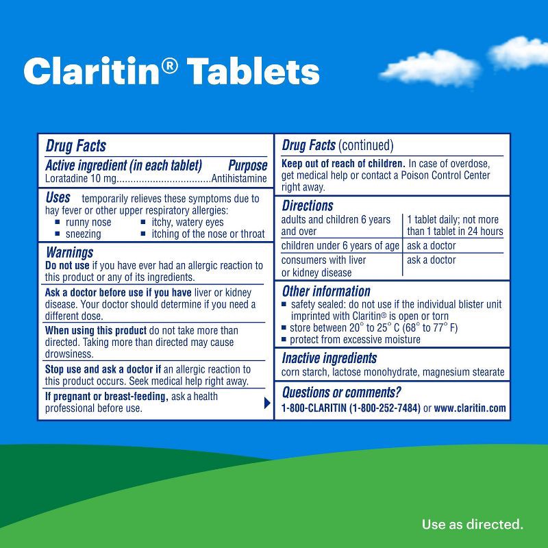 slide 6 of 9, Claritin Allergy Relief 24 Hour Non-Drowsy Loratadine Tablets - 30ct, 30 ct