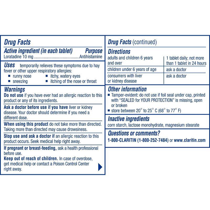 slide 7 of 9, Claritin Allergy Relief 24 Hour Non-Drowsy Loratadine Tablets - 30ct, 30 ct