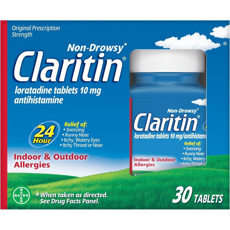 slide 1 of 9, Claritin Allergy Relief 24 Hour Non-Drowsy Loratadine Tablets - 30ct, 30 ct