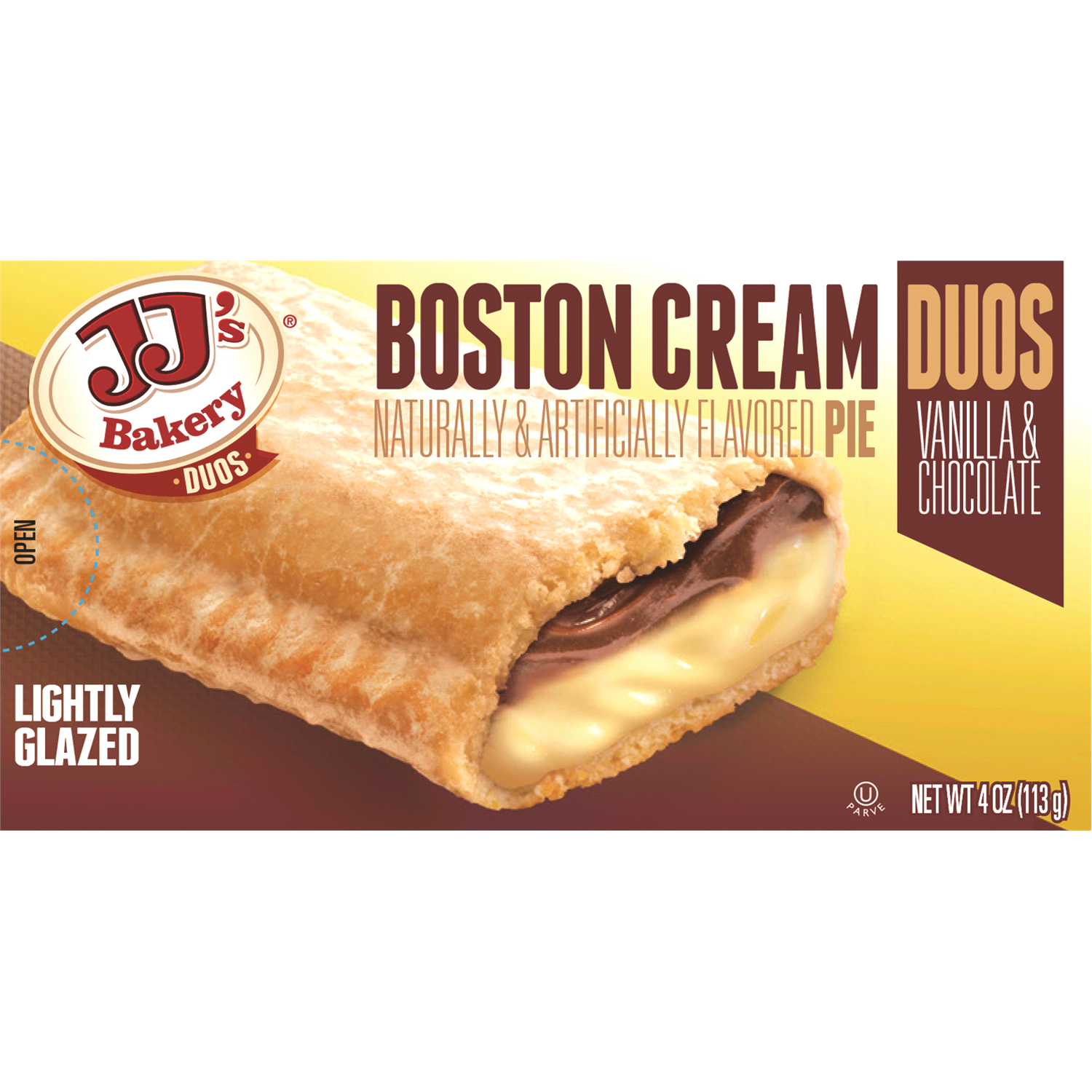 slide 1 of 1, JJ's Bakery Lightly Glazed Duos Boston Cream Pie 4 oz, 4 oz