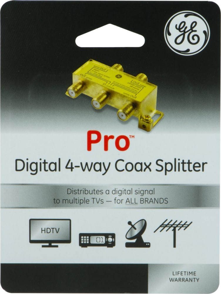 slide 1 of 1, GE Pro Digital 4-Way Coax Splitter - Gold, 1 ct