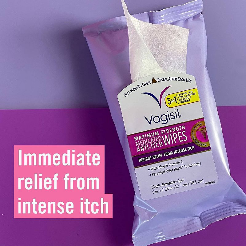 slide 4 of 5, Vagisil Maximum Strength Anti-Itch Medicated Feminine Intimate Wipes - 20ct, 20 ct