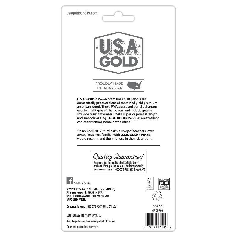 slide 3 of 16, 12ct #2 HB Pencils 2mm Pre-sharpened Premium American Wood Yellow - U.S.A. Gold: Wooden Stationery, Latex-Free Eraser, 12 ct