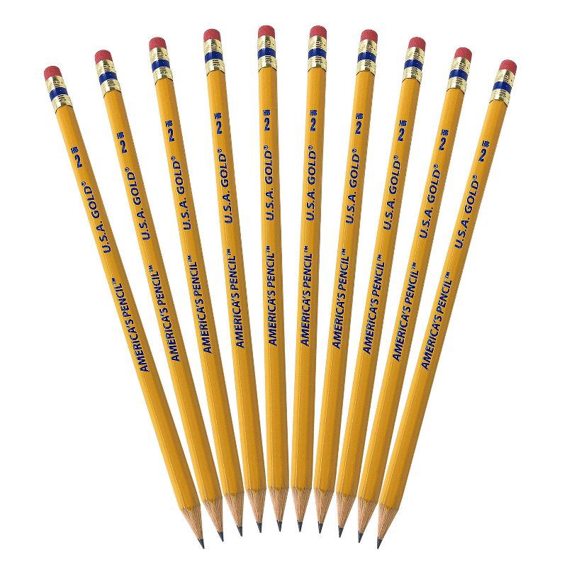 slide 12 of 16, 12ct #2 HB Pencils 2mm Pre-sharpened Premium American Wood Yellow - U.S.A. Gold: Wooden Stationery, Latex-Free Eraser, 12 ct