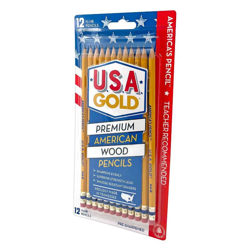 slide 16 of 16, 12ct #2 HB Pencils 2mm Pre-sharpened Premium American Wood Yellow - U.S.A. Gold: Wooden Stationery, Latex-Free Eraser, 12 ct