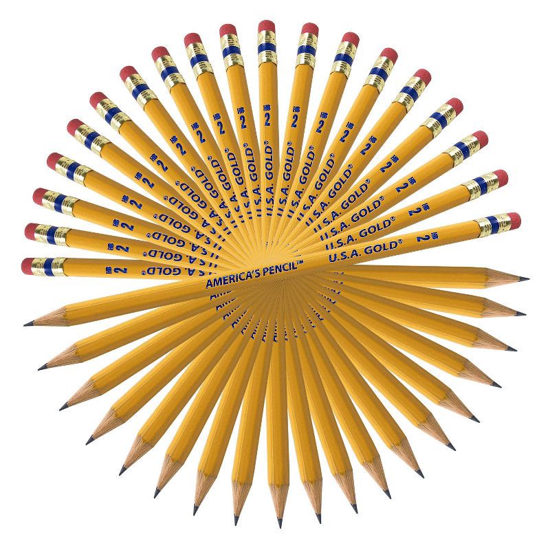 slide 8 of 16, 12ct #2 HB Pencils 2mm Pre-sharpened Premium American Wood Yellow - U.S.A. Gold: Wooden Stationery, Latex-Free Eraser, 12 ct