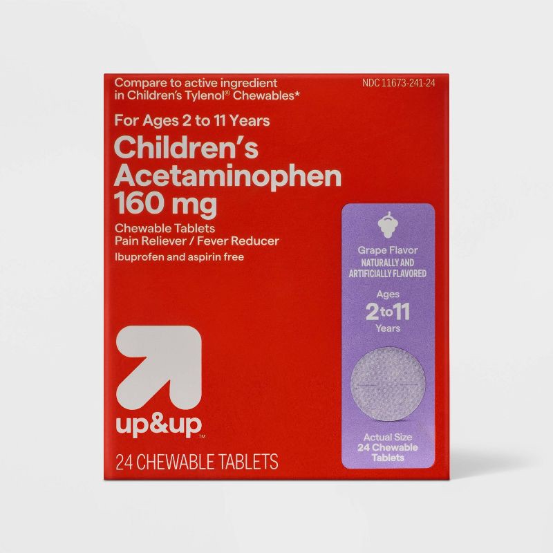 slide 1 of 6, Junior Strength Acetaminophen Chewable Tablets - Grape - 24ct - up&up™, 24 ct