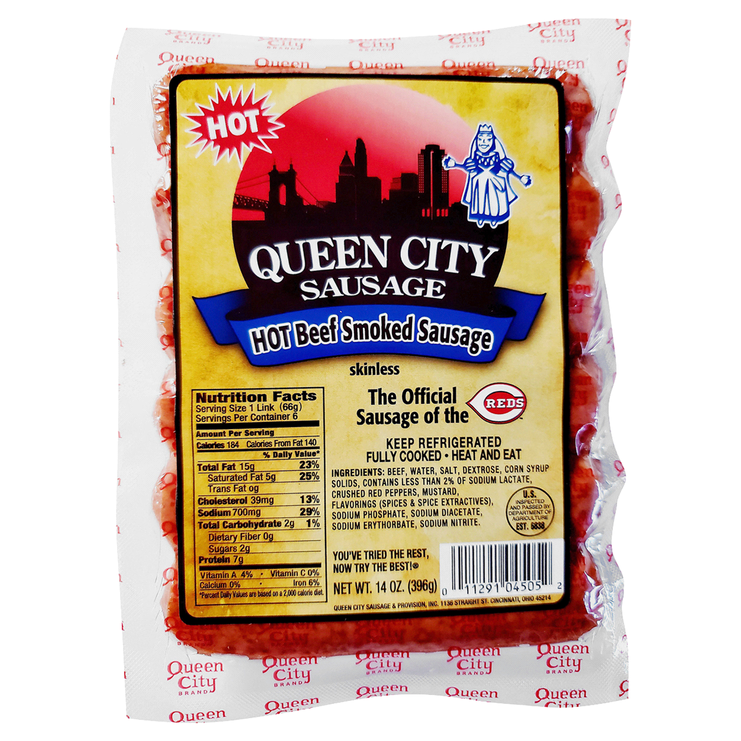 slide 1 of 1, Queen City Sausage Skinless All Beef Smoked Sausage, 14 oz