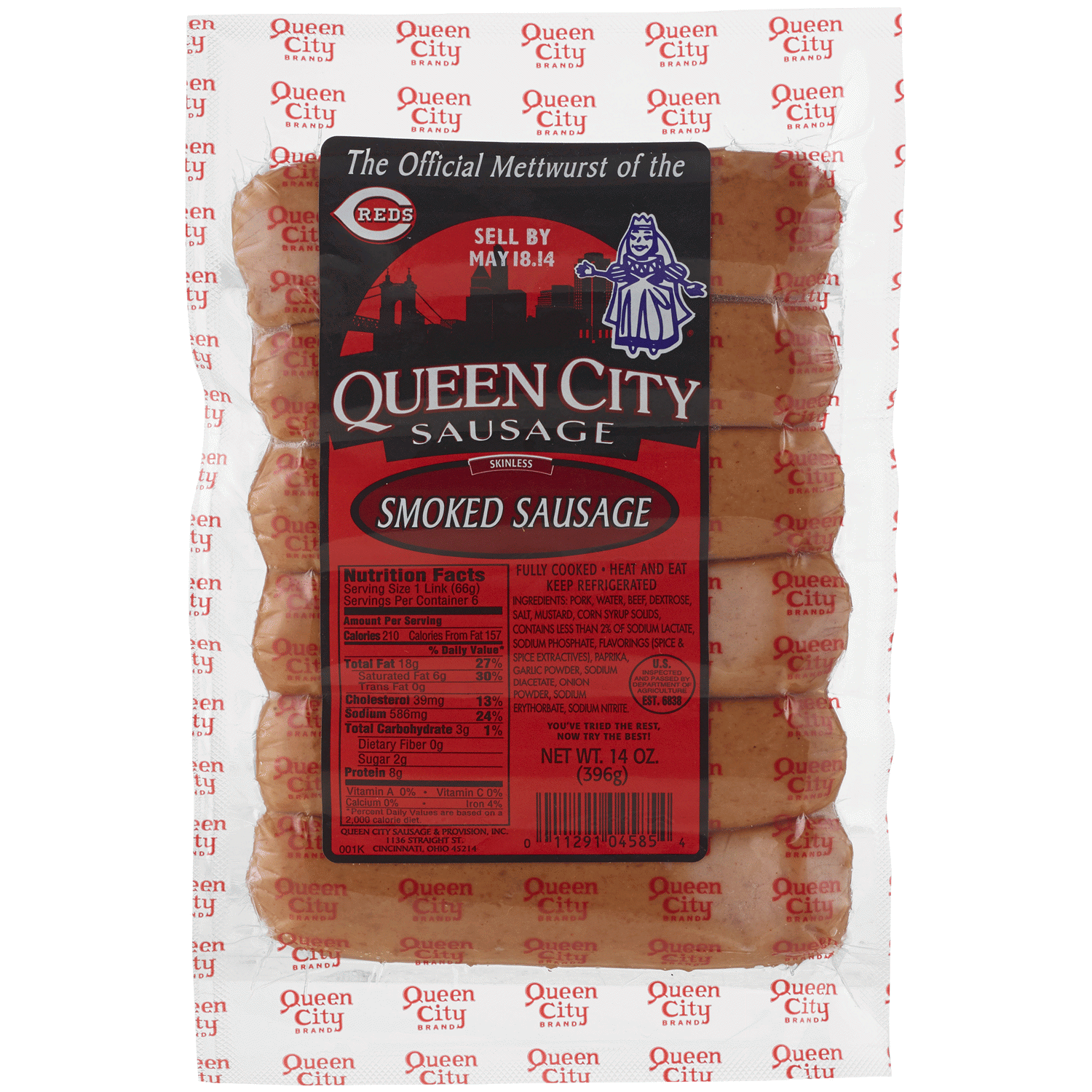 slide 1 of 1, Queen City Sausage Smoked Sausage, 14 oz, 14 oz