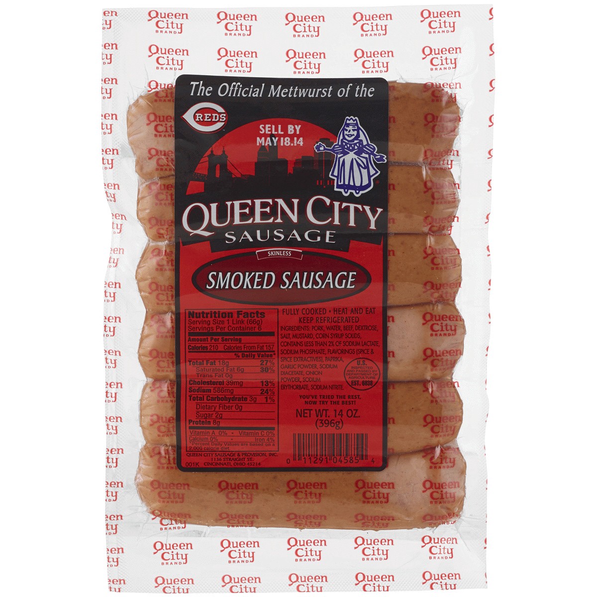 slide 1 of 1, Queen City Sausage Smoked Sausage, 14 oz
