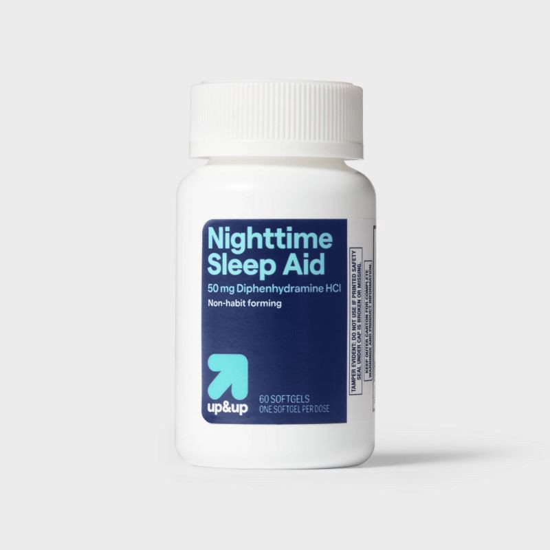 slide 4 of 4, Diphenhydramine HCl Maximum Strength Nighttime Sleep Aid Softgels - 60ct - up&up™, 60 ct