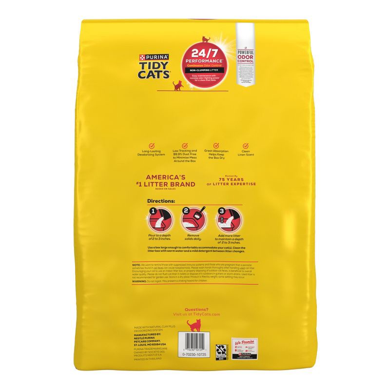 slide 2 of 8, Purina Tidy Cats 24/7 Performance Non-Clumping Cat & Kitty Litter with Deodorizers & Low Tracking for Multiple Cats - 25lbs, 25 lb