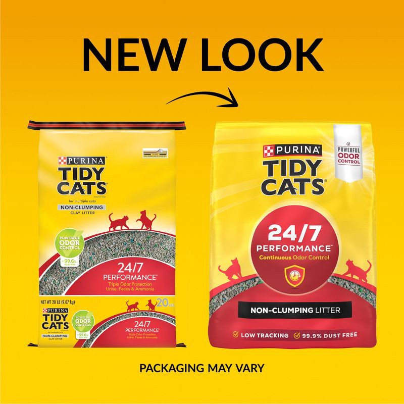 slide 3 of 8, Purina Tidy Cats 24/7 Performance Non-Clumping Cat & Kitty Litter with Deodorizers & Low Tracking for Multiple Cats - 25lbs, 25 lb