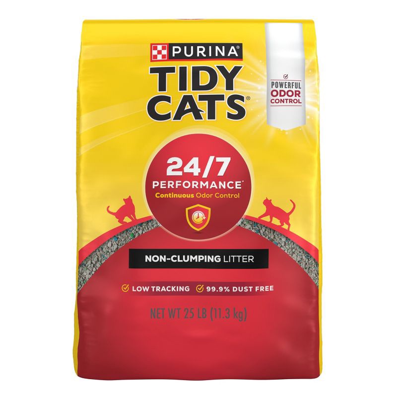slide 1 of 8, Purina Tidy Cats 24/7 Performance Non-Clumping Cat & Kitty Litter with Deodorizers & Low Tracking for Multiple Cats - 25lbs, 25 lb