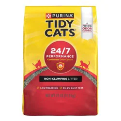 Purina Tidy Cats 24/7 Performance Non-Clumping Cat & Kitty Litter with Deodorizers & Low Tracking for Multiple Cats - 25lbs