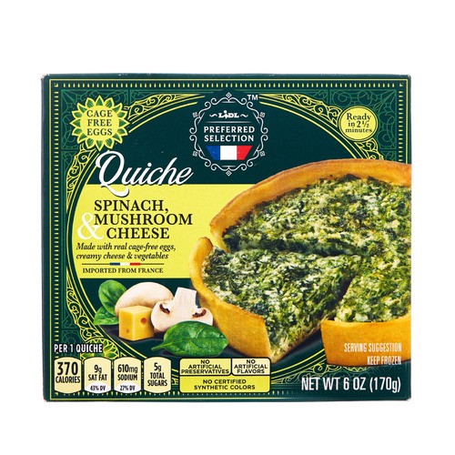 slide 1 of 1, Lidl Preferred Selection frozen quiche, spinach, mushroom & cheese, 6 oz