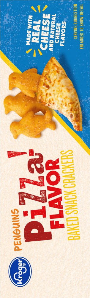 slide 2 of 6, Kroger Penguin Shaped Pizza Flavor Crackers, 19 oz