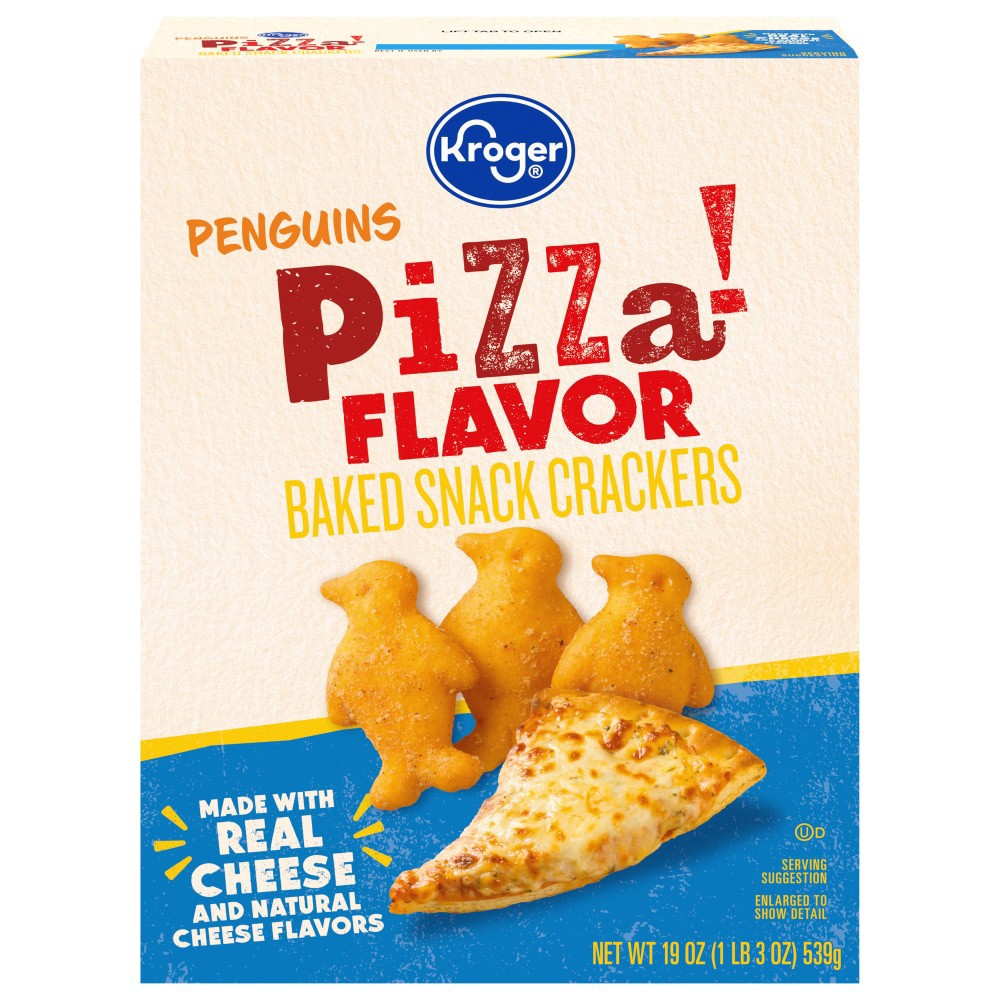 slide 1 of 6, Kroger Penguin Shaped Pizza Flavor Crackers, 19 oz