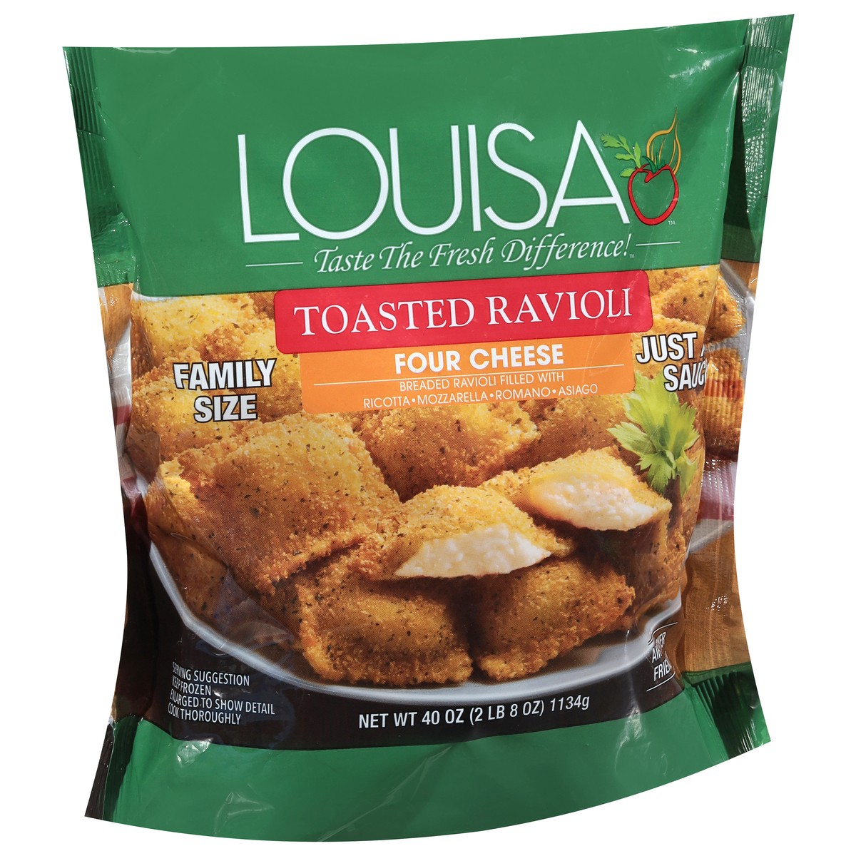 slide 5 of 13, Louisa Toasted Four Cheese Ravioli Family Size 40 oz, 40 oz