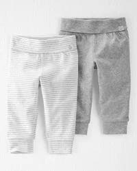Littleplanet Baby 2-Pack Organic Cotton Grow-With-Me Pants Heather Grey, Stripes 18M