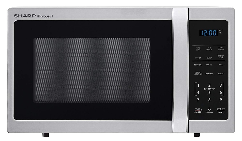 slide 1 of 1, Sharp Carousel 900-Watt Countertop Microwave Oven - Brushed Stainless Steel, 0.9 cu ft