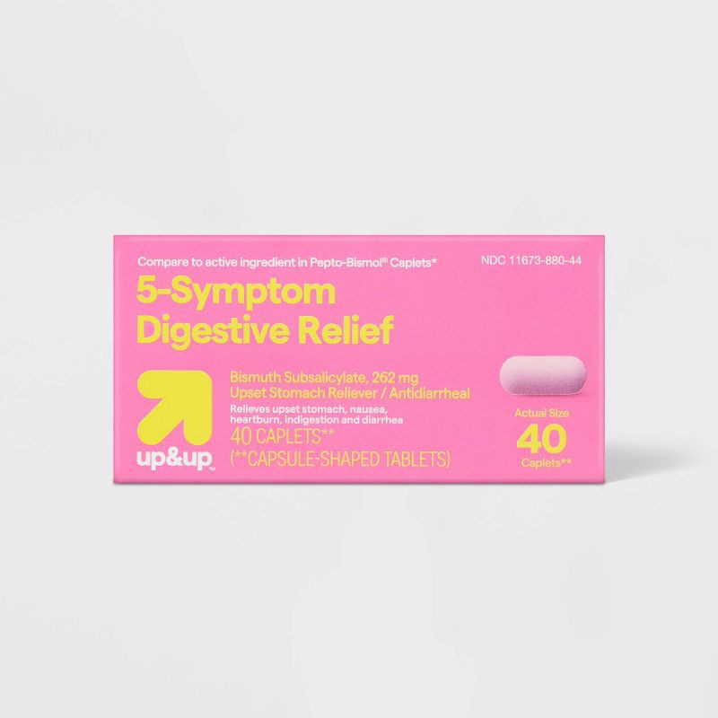 slide 1 of 6, Digestive Relief Bismuth Caplets - 40ct - up&up™, 40 ct