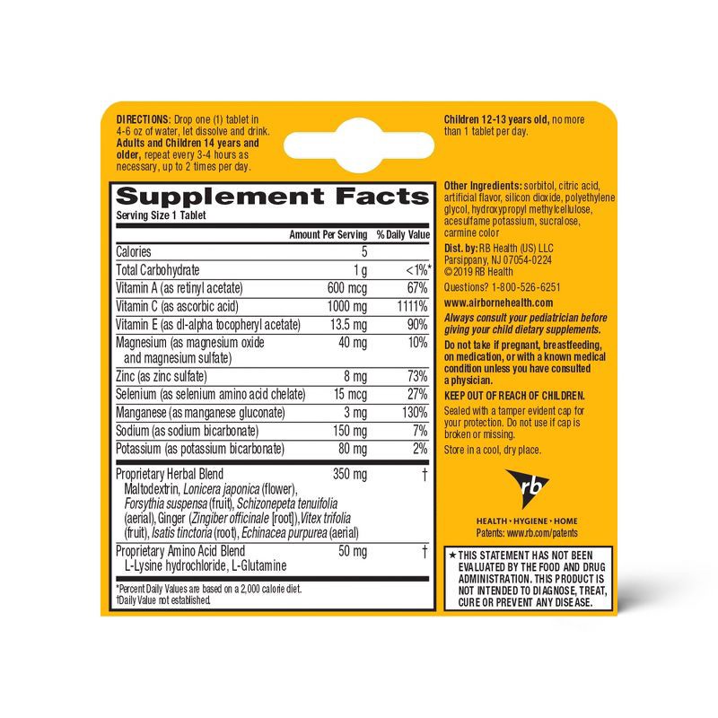 slide 2 of 15, Airborne Immune Support Effervescent Tablets with Vitamin C & Zinc - Very Berry - 10ct, 10 ct