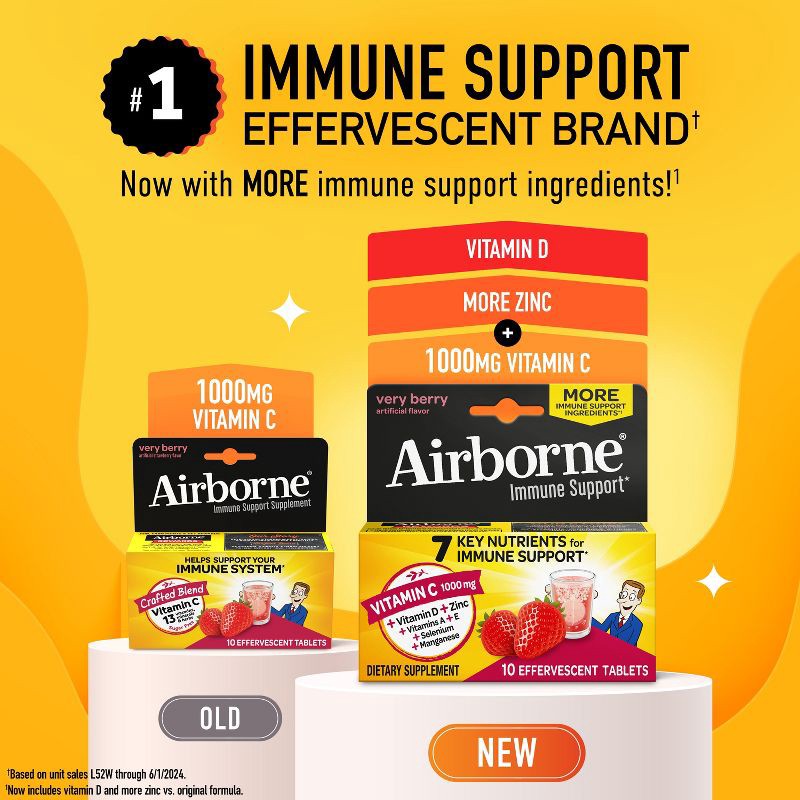 slide 14 of 15, Airborne Immune Support Effervescent Tablets with Vitamin C & Zinc - Very Berry - 10ct, 10 ct