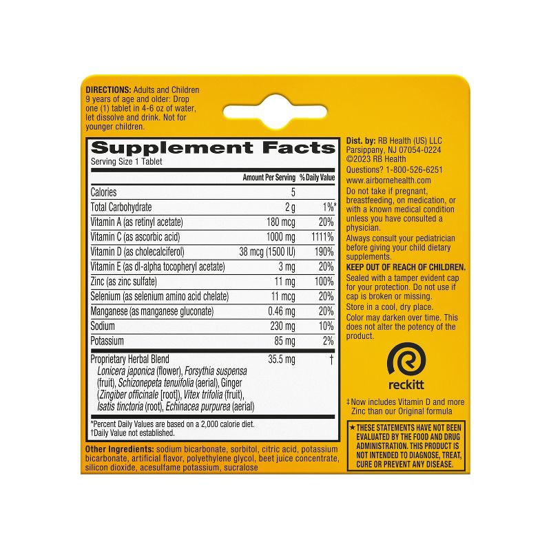 slide 8 of 15, Airborne Immune Support Effervescent Tablets with Vitamin C & Zinc - Very Berry - 10ct, 10 ct