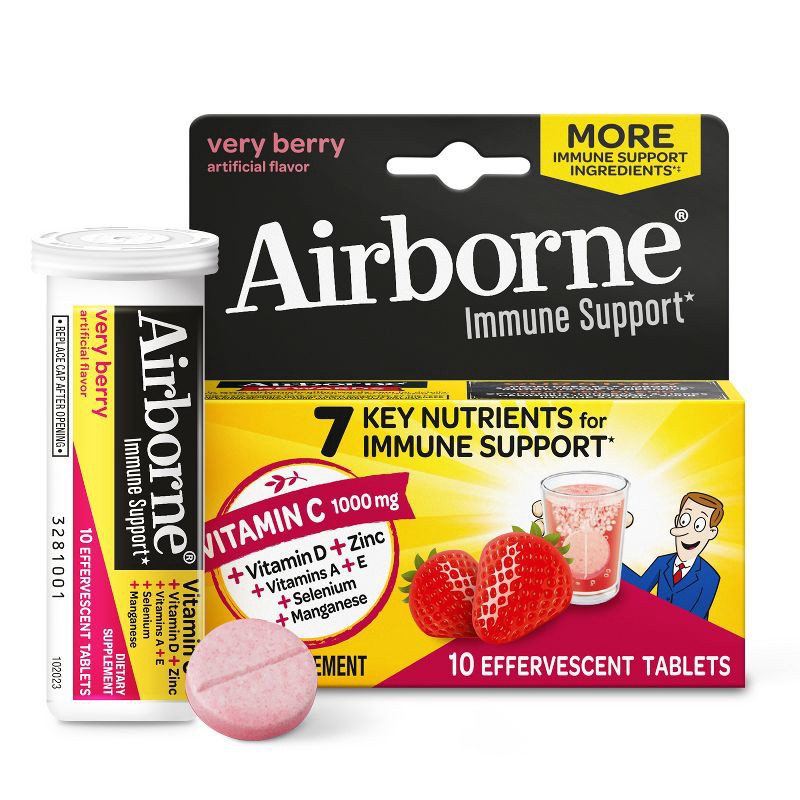 slide 1 of 15, Airborne Immune Support Effervescent Tablets with Vitamin C & Zinc - Very Berry - 10ct, 10 ct