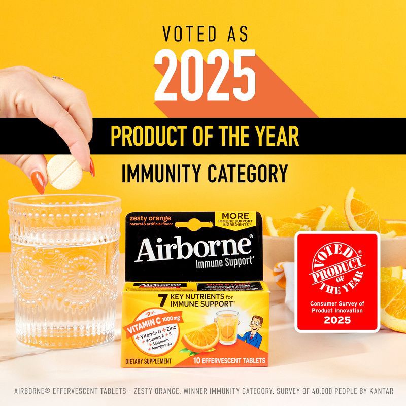 slide 5 of 11, Airborne Immune Support Supplement Dissolving Tablets - Zesty Orange - 10ct, 10 ct