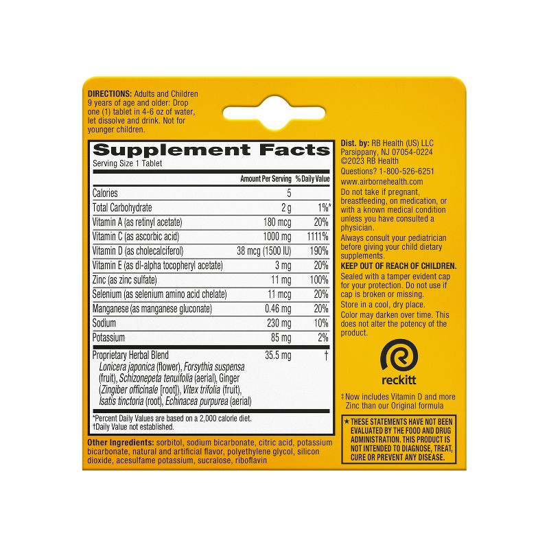 slide 8 of 11, Airborne Immune Support Supplement Dissolving Tablets - Zesty Orange - 10ct, 10 ct