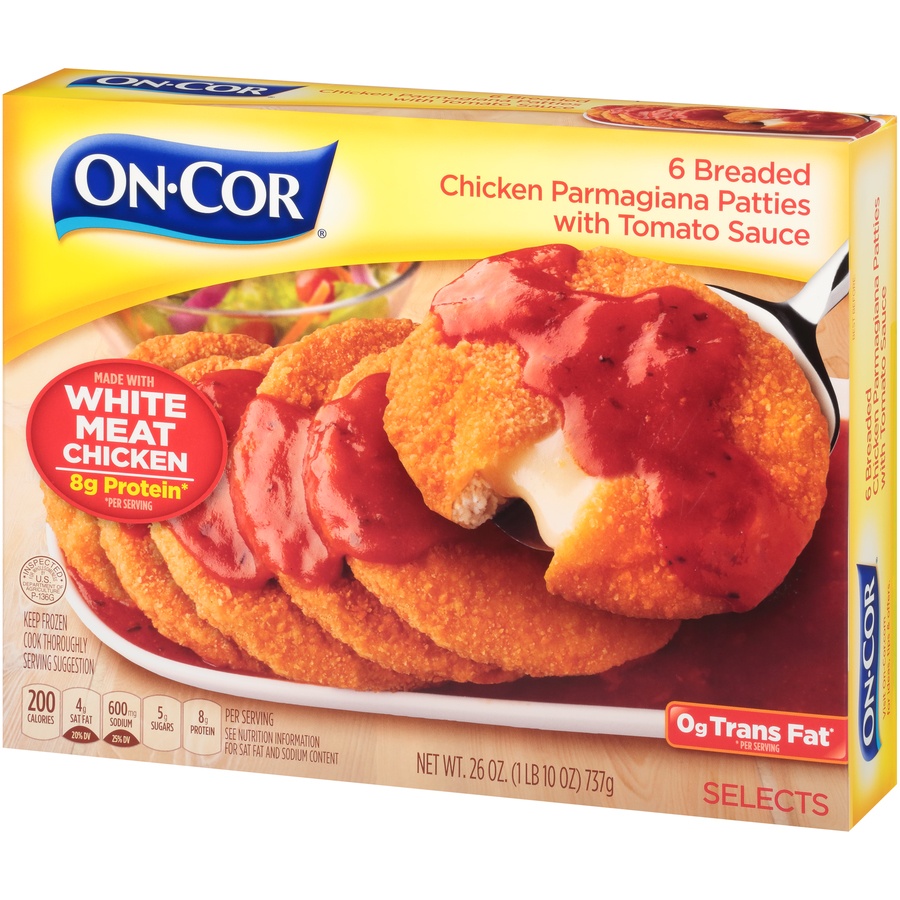 slide 7 of 8, On-Cor Breaded Chicken Parmagiana Patties, with Tomato Sauce, Family Size, 6 Each, 6 ct