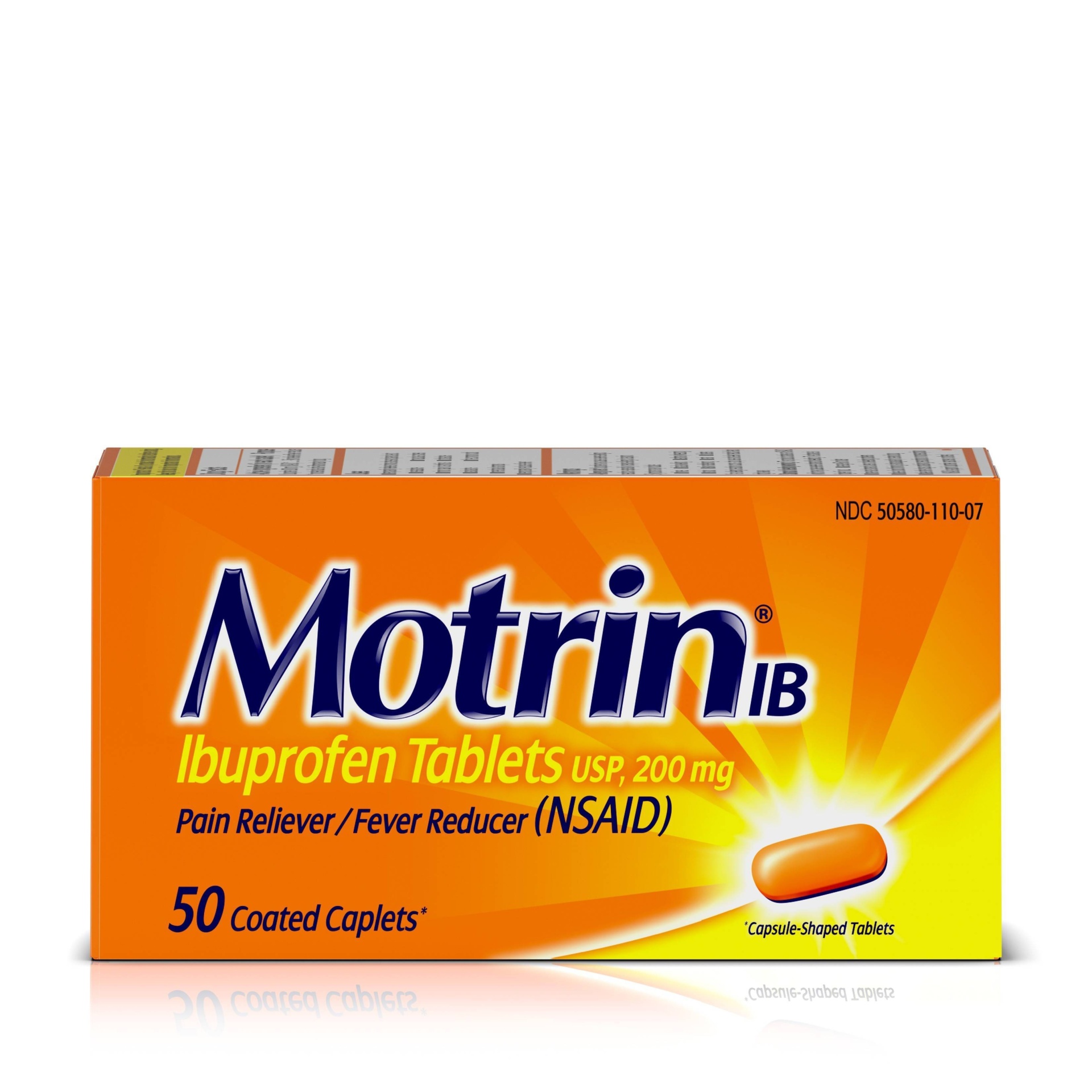 slide 1 of 6, Motrin IB, Ibuprofen Tablets, Pain Reliever & Fever Reducer for Muscular Aches, Headache, Backache, Menstrual Cramps & Minor Arthritis Pain, NSAID, 50 ct