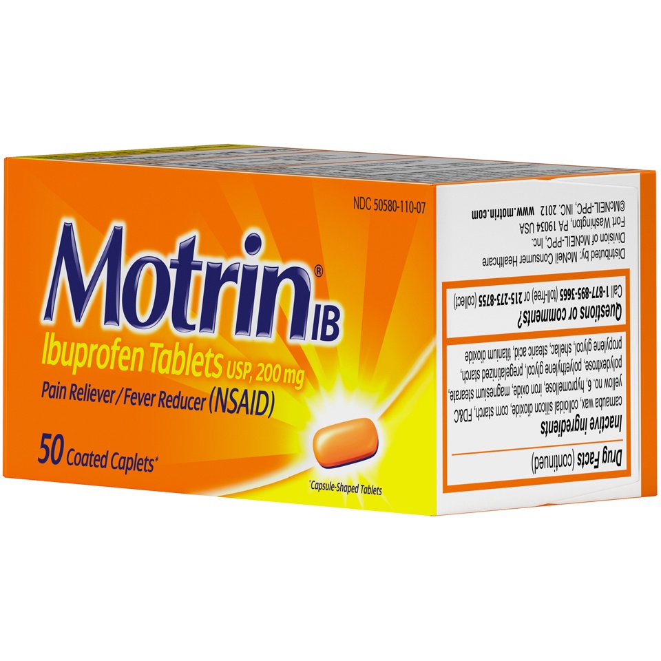 slide 3 of 6, Motrin IB, Ibuprofen Tablets, Pain Reliever & Fever Reducer for Muscular Aches, Headache, Backache, Menstrual Cramps & Minor Arthritis Pain, NSAID, 50 ct