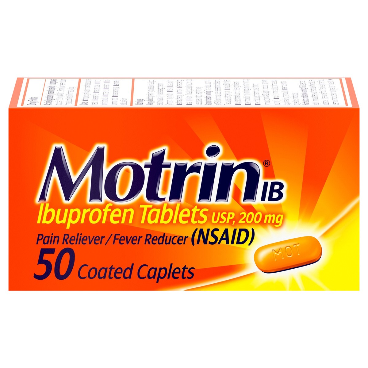 slide 1 of 7, Motrin IB Pain Reliever & Fever Reducer Caplets - Ibuprofen (NSAID), 50 ct