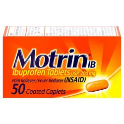 Motrin IB, Ibuprofen 200mg Tablets for Pain & Fever Relief, 50 Ct