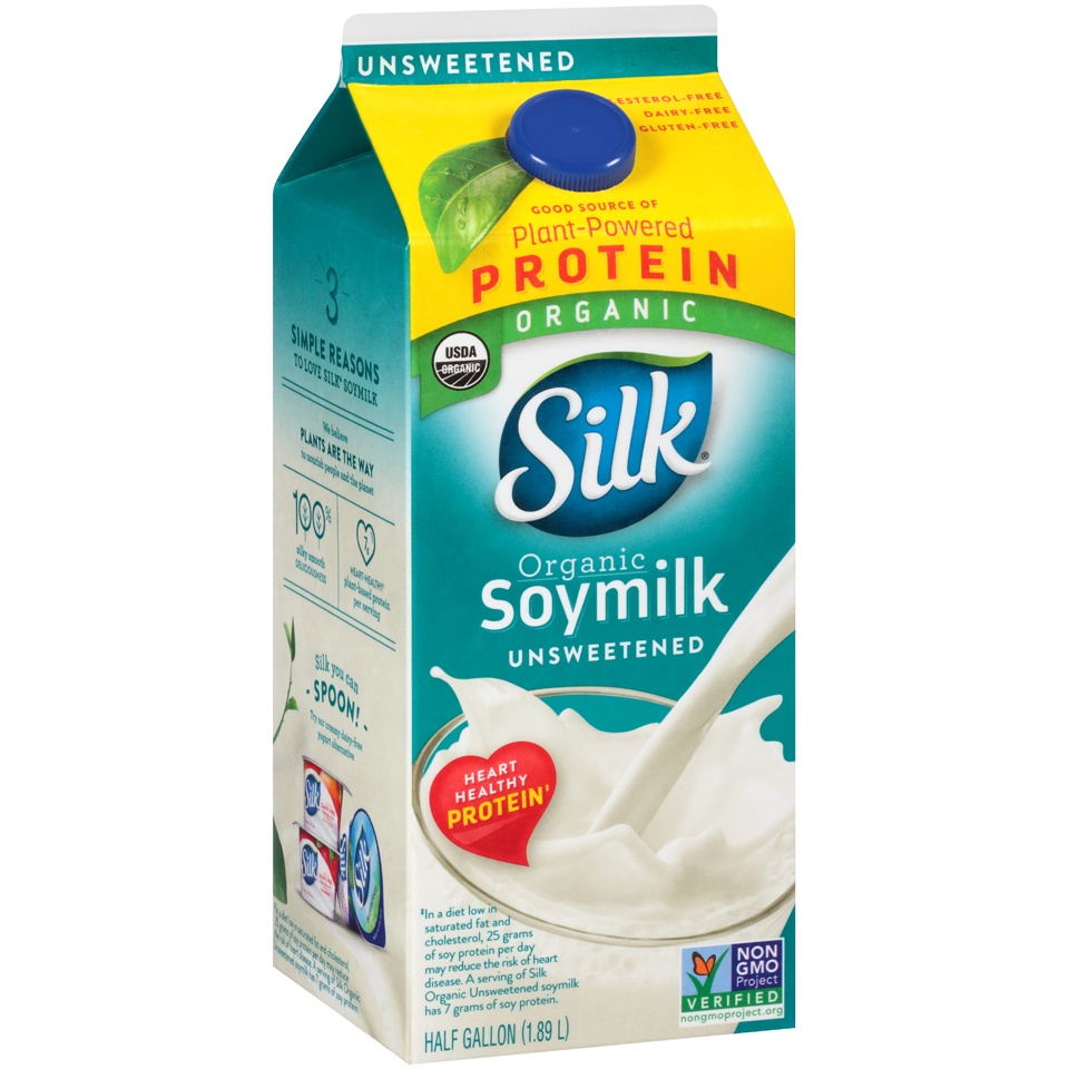 slide 1 of 1, Silk Organic Unsweetened Soy Milk, 1/2 gal